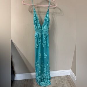 Blue Lace Embroidered Maxi Dress - M
